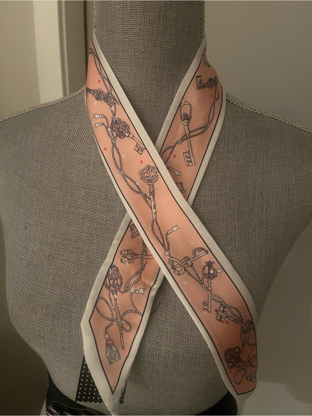 Silky Pink Key-Print Skinny Scarf - Women Accessories